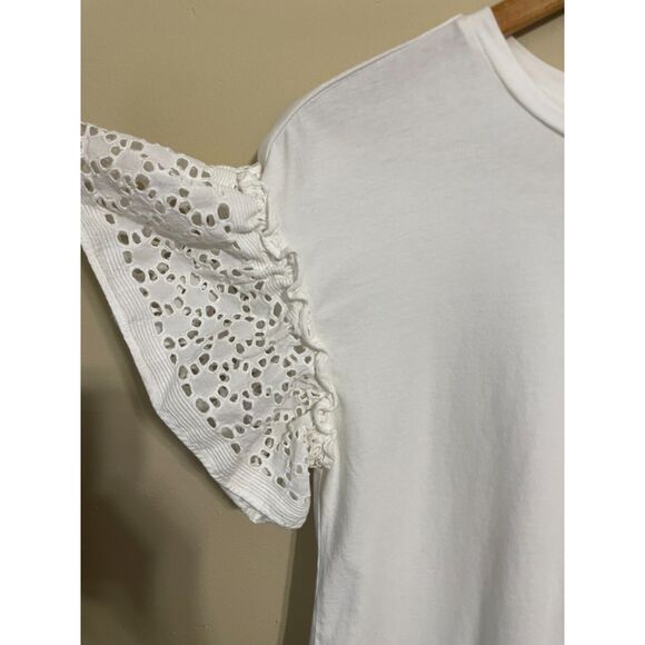 AllSaints White Trixi Eyelet Ruffle Short Sleeves Cotton Tee Shirt Top Sz S - Picture 5 of 6